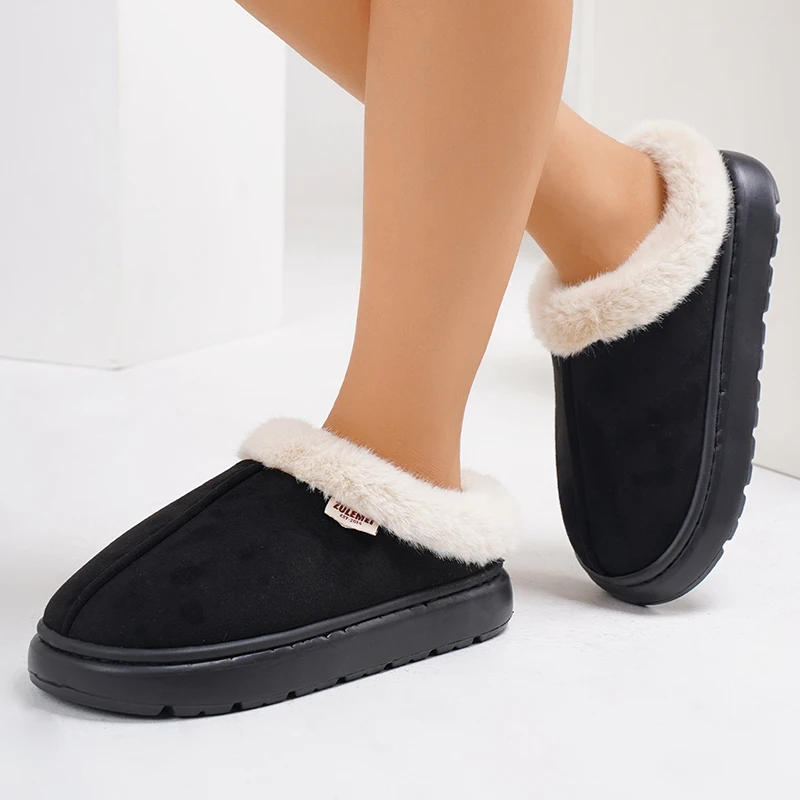 2025 New Fluffy Platform Slippers for Women Fashion Winter Plush Warm Cotton Shoes Woman Comfortable Non Slip Unisex Home Slides