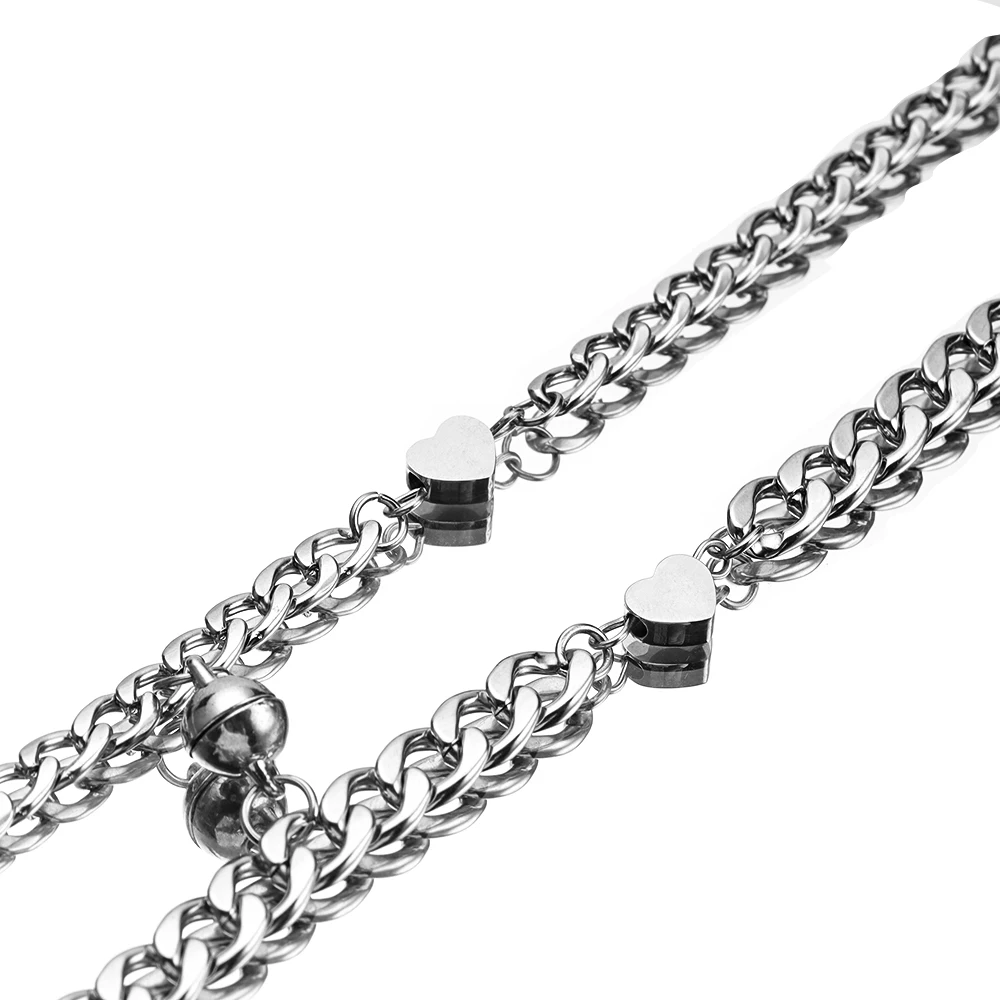 Bracciali Magnetici Per Coppie Con Ciondolo A Mezzo Cuore – Regolabili, In Acciaio Inox 316L E Corda Intrecciata, Per Lui E Lei