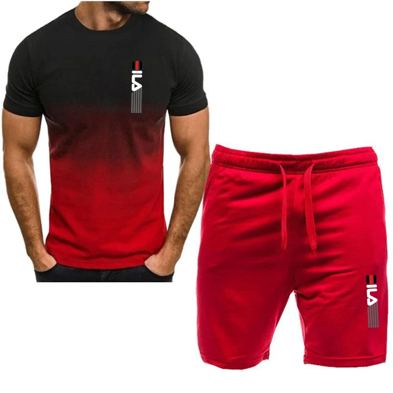

Summer sportswear set, men's fashion two-piece set, sports fitness running casual short sleeved shorts set