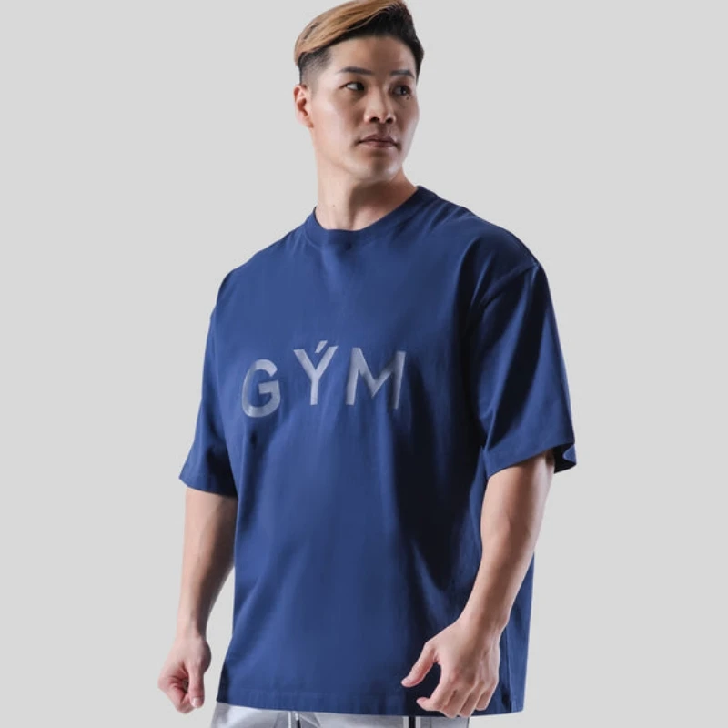 M-3XL Gym T-shirt Men Cotton Sports Short Sleeve Running T Shirt Fitness Loose Workout Tees Tops Summer Bodybuilding Clothing 4