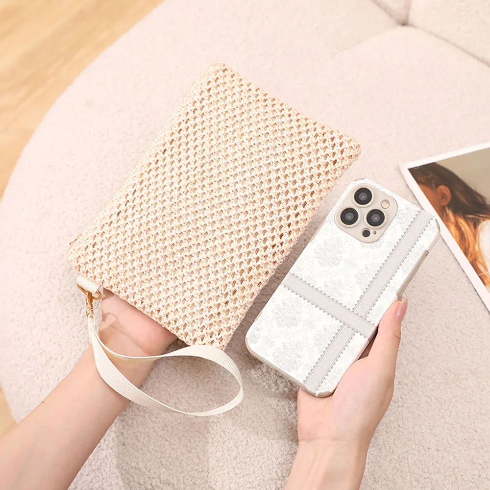 Weaving Bag Fashion Ladies Wristlet Clutch Women Daily Money Phone Clutch Solid Straw Woven Coin Purse Beach Wallet Card Holder 5