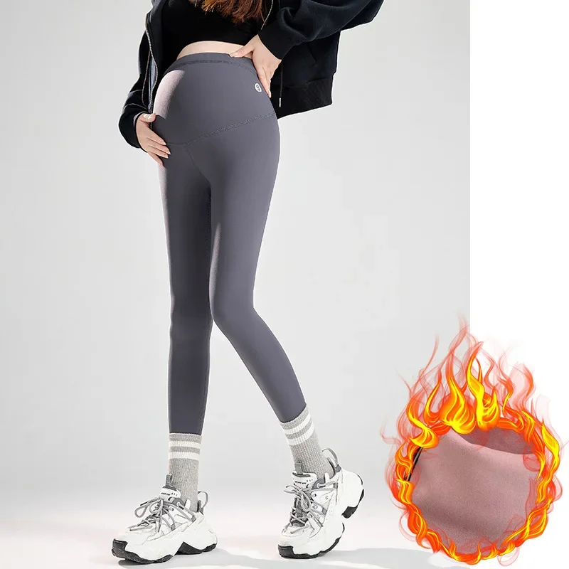 Maternity Shark Legging Velvet Winter Thicken Warm Seamless Nylon Belly Yoga Pants Clothes for Pregnant Women Autumn Pregnancy