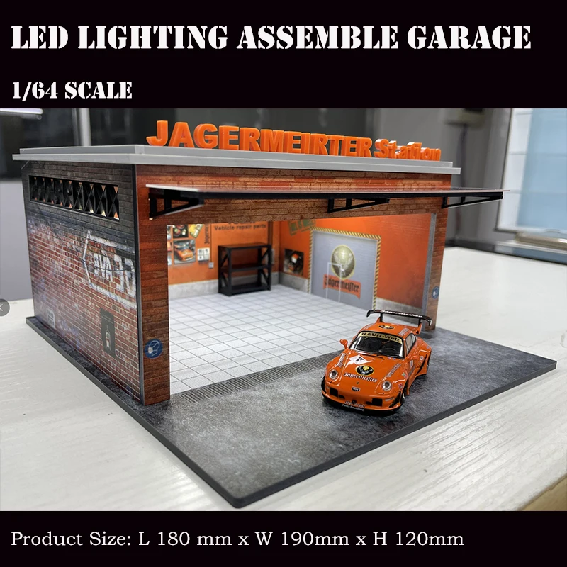 

Assemble Diorama 1/64 LED Lighting Garage Model Car Parking Station Display Collection Gifts - Orange