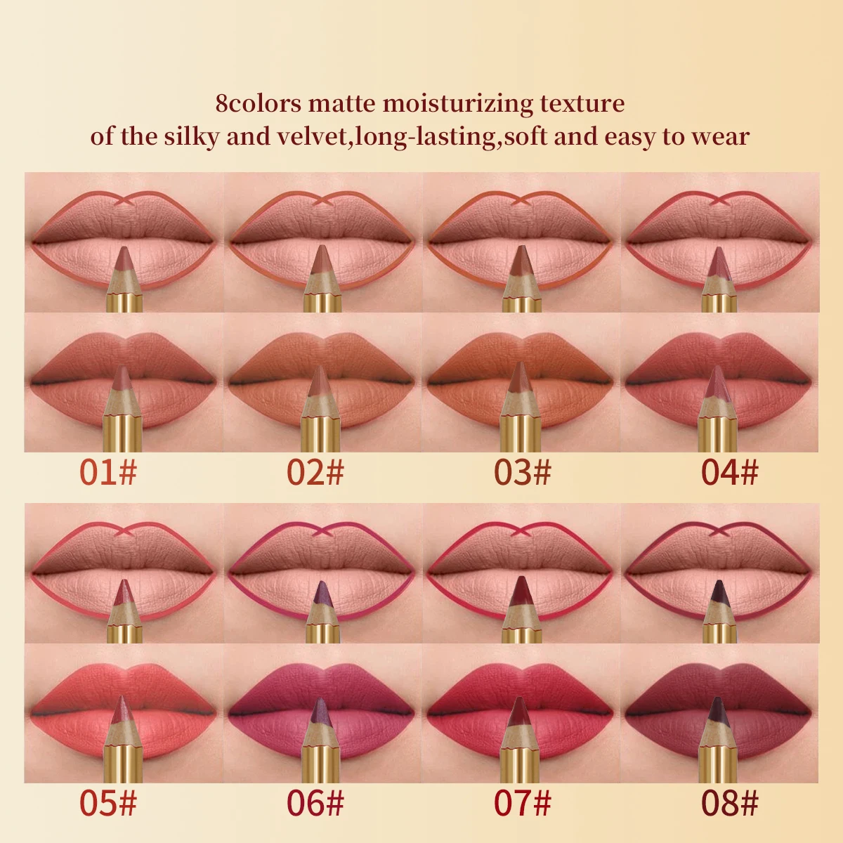 Lipliner Pencil 8-Color Long Lasting Waterproof Professional Soft Smooth Colorful Matte Lipstick Cosmetics Makeup Tool