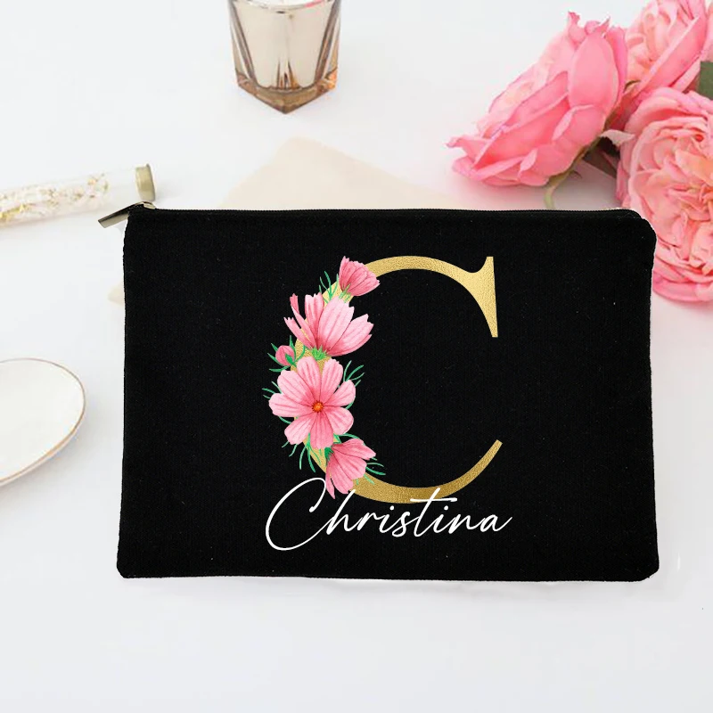 Personalized Makeup Bag Custom Initial with Name Bridal Cosmetic Case Monogram Toiletries Pouch Wendding Gifts for Bridesmaid 5