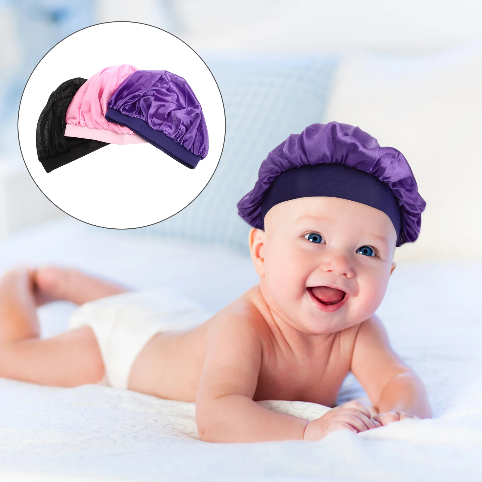 

3Pc Satin Bonnet Cap Hair Loss Chemo Caps Elastic Wide Band Night Hat Cover for Men Salon Chemo Hair Loss