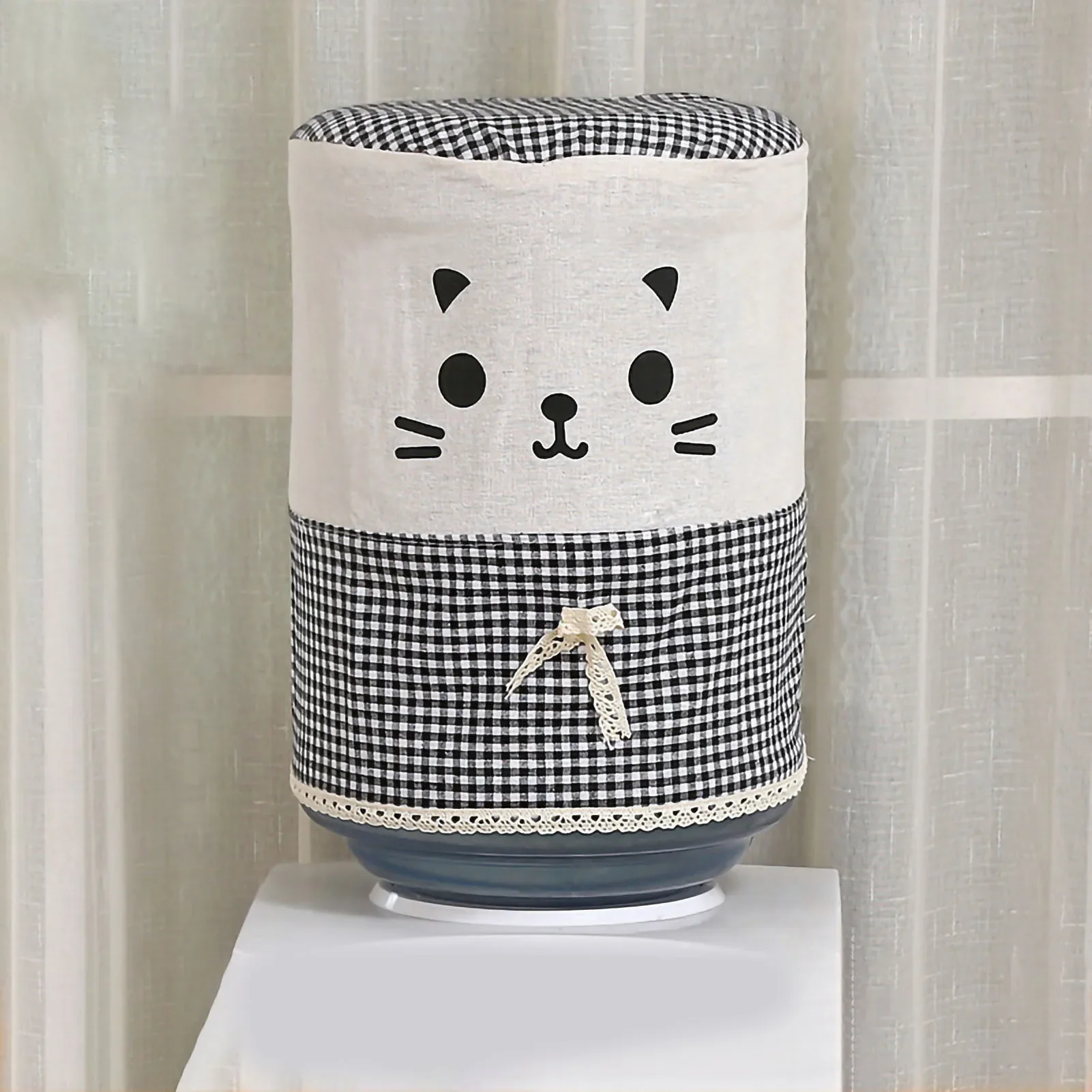 Water Dispenser Cover Cute Cartoon Plaid Cat Drinking Fountain Barrel Dust Case For Home Office