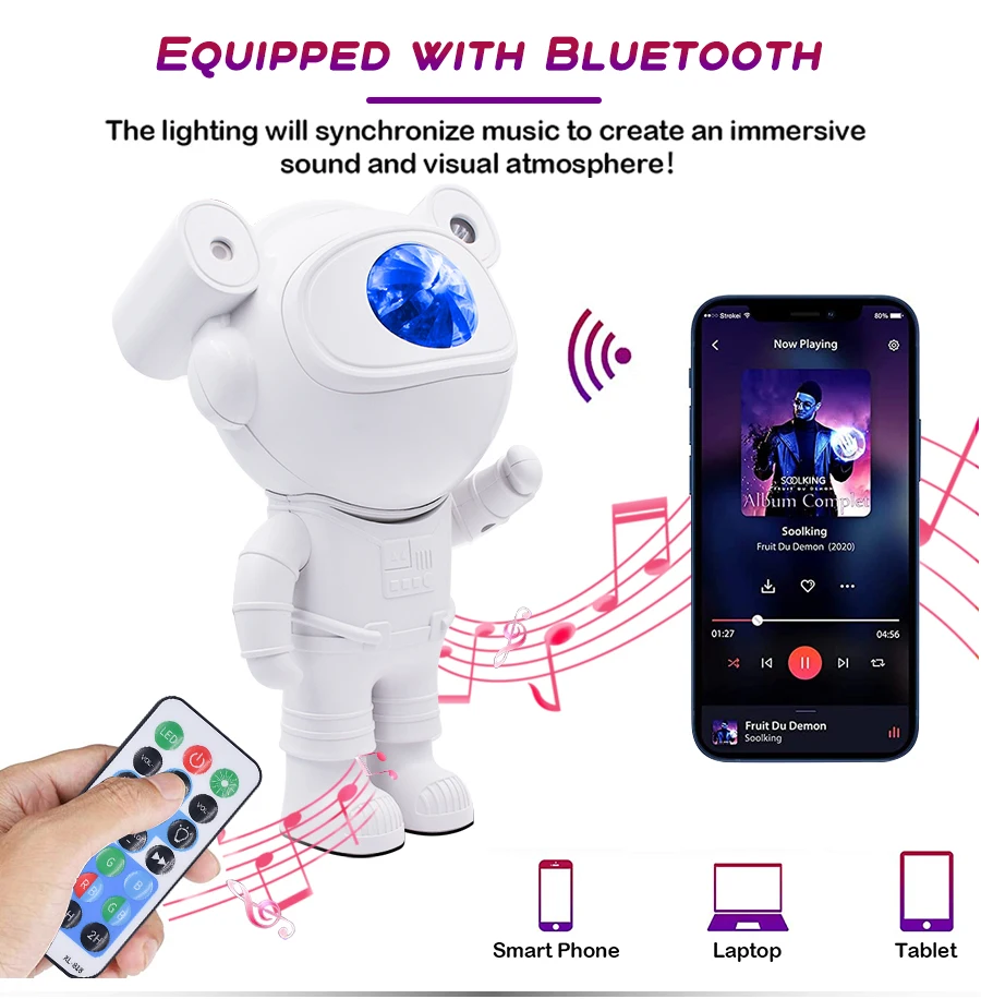 Upgraded Galaxy Night Light Astronaut Starry Nebula Moon Ceiling Sky Projector Light with Timer and Remote Bluetooth Speaker bright night light