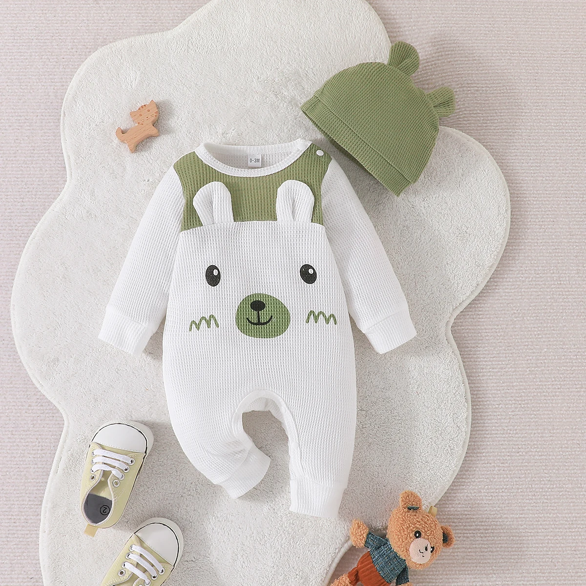 Baby Rompers Unisex Boy Girl Newborn 0-18 Months Toddler Clothing Infant Long Sleeve Cartoon Cute Bear Ears Hat Jumpsuit