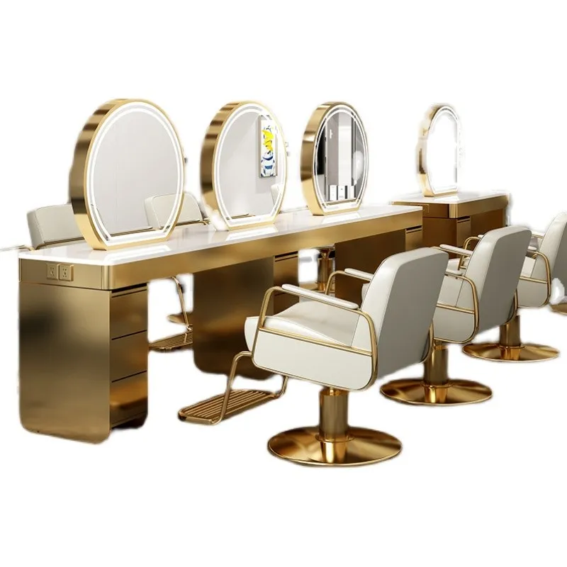 

Single Double-Sided Dressing Table Hair Salon with Light Perm Hair Salon Hair Cutting round Mirror