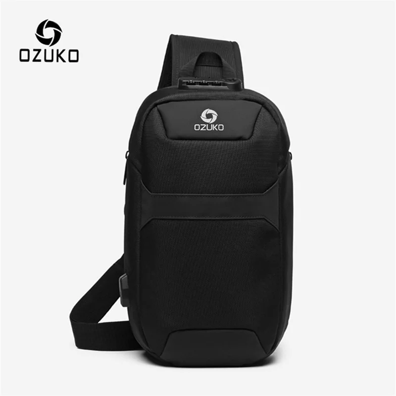 

OZUKO Handbag Man Crossbody Bags Male Waterproof USB Charging Chest Pack Short Trip Messenger Sling Bag Shoulder Chest Bag