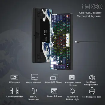 womier S-K80 Gamer Keyboard with Color OLED Display Mechanical Gaming Keyboard Hot Swappable Gasket Mount RGB Custom Keyboard 2