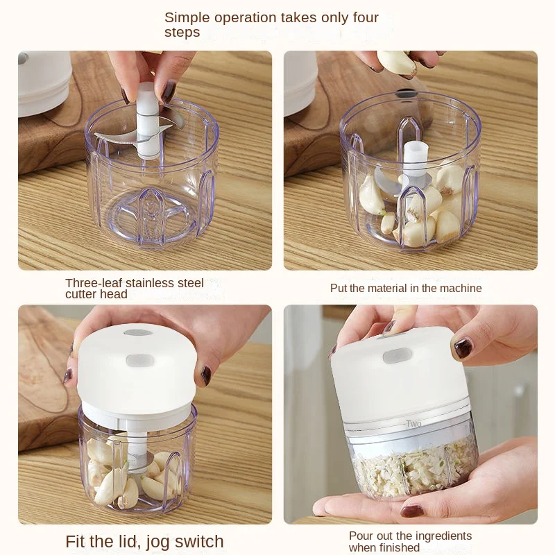 Electric Garlic Chopper Portable Veggie Chopper with 100 ml Spoon Garlic Grinder Masher Onion Chopper Blender to Vegetable 4