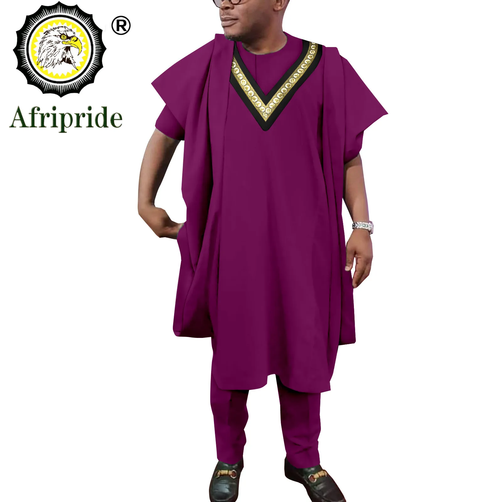 Traditional African Clothes for Men Embroidery Agbada Robe Shirts and Pants Set Dashiki Outfits for Wedding Evening A2216118