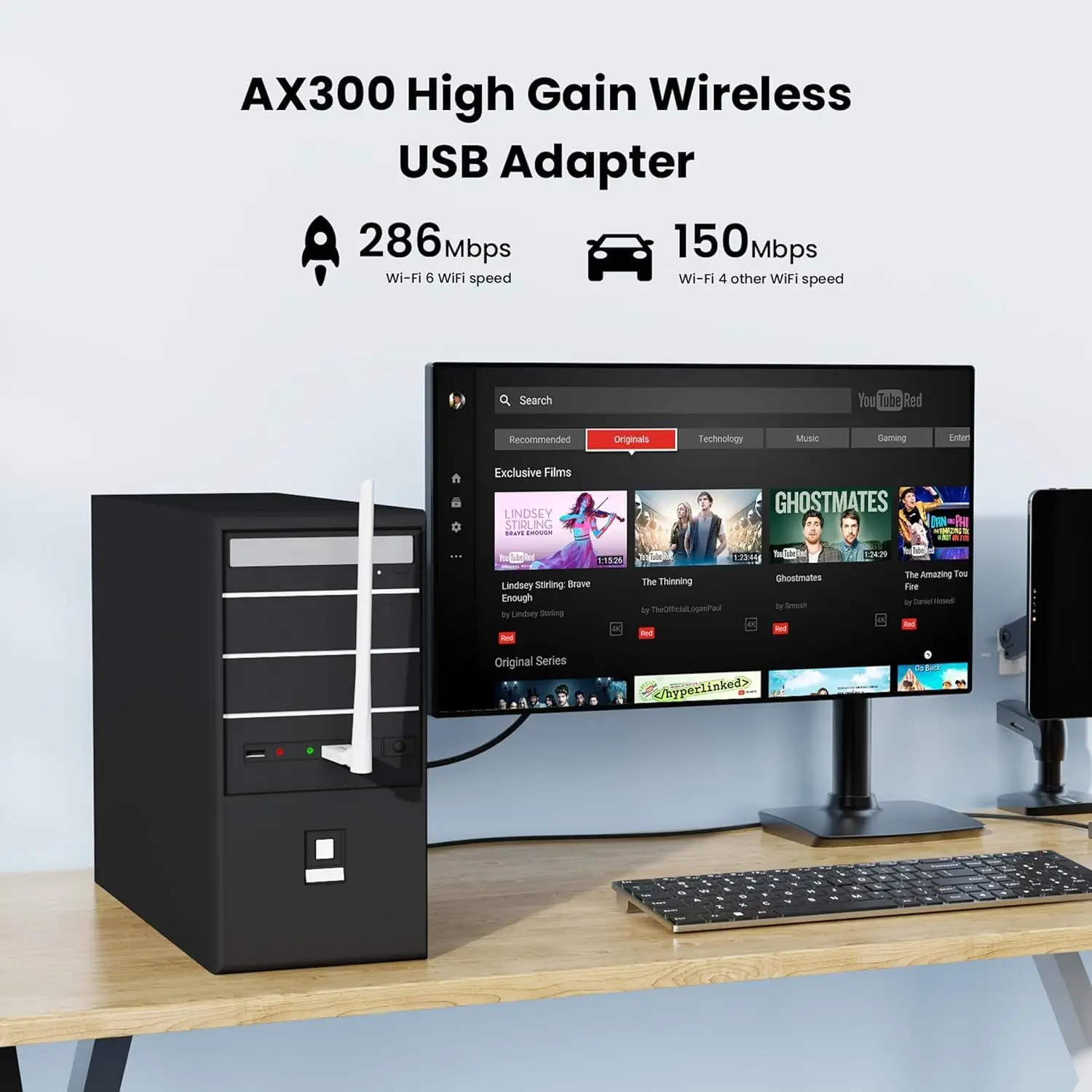 Tenda AX300 와이파이 6 U2 엔트리 레벨 전용, 2.4GHz 와이파이 동글, 고이득 안테나, AP 모드, 간편한 설정, PC 데스크탑용 USB 2.0 어댑터