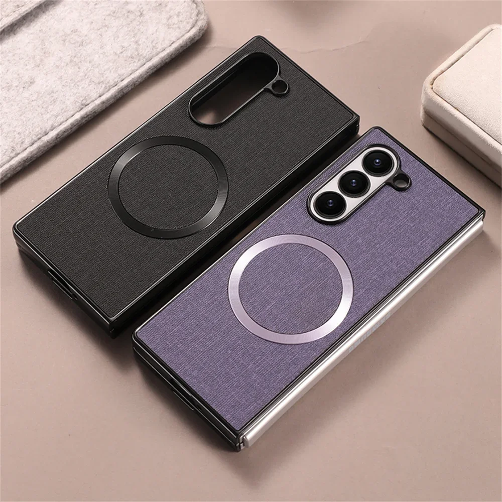 Premium Cloth Pattern Magnetic Case for Galaxy Z Fold Series with Wireless Charging Support