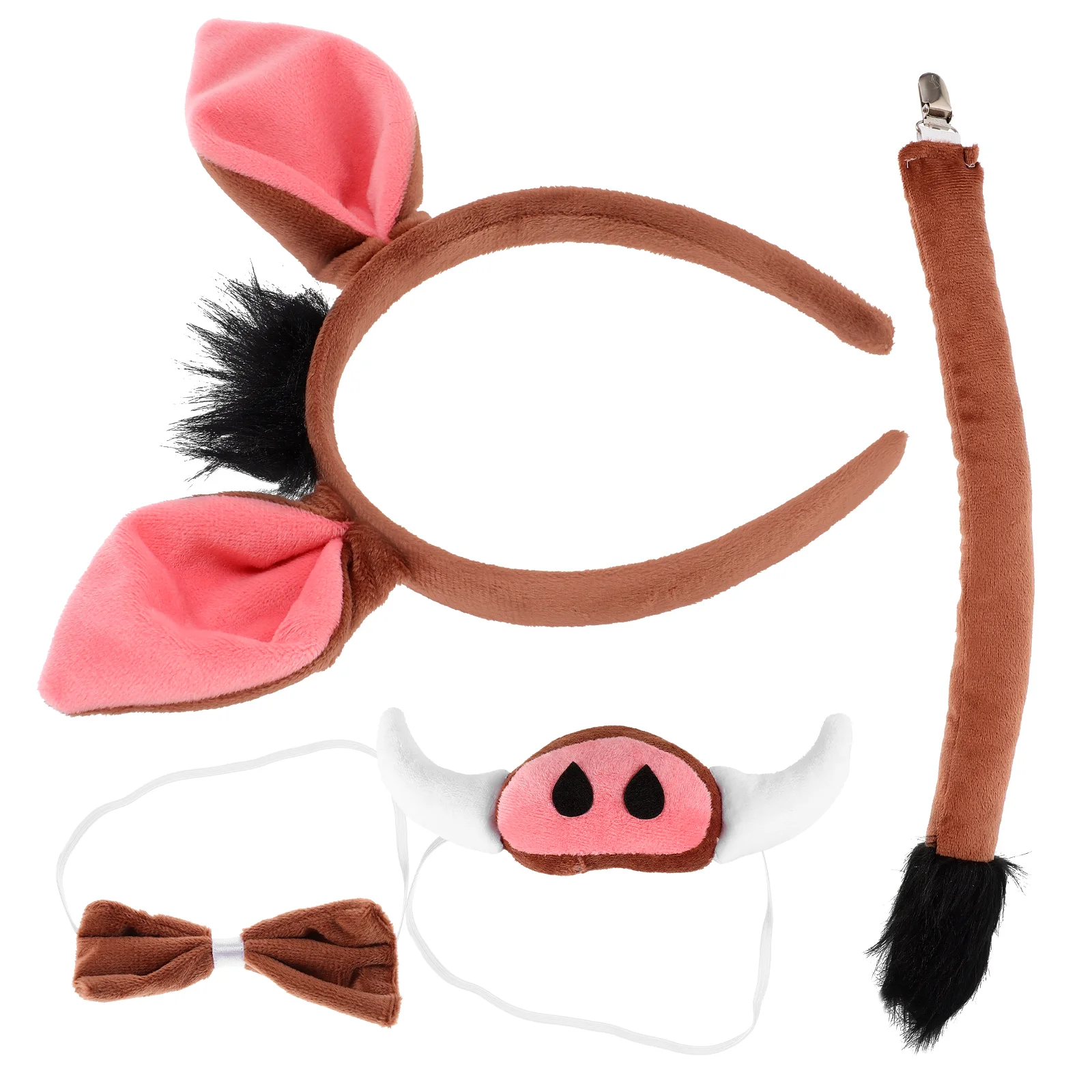 

Cosplay Warthog Headband Costume Pig Ear Headband Animal Tail Fake Nose Bowtie universal Party Stage Performance Prop Child