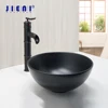 JIENI Black & White Ceramic Washbasin Vessel Lavatory Basin Bathroom Sink Bath Combine Deck Mounted Brass Faucet Mixers & Taps 1