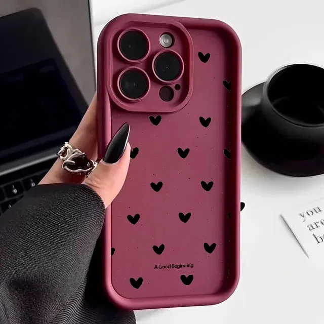 Cute Minimalist Love Heart Matte TPU Phone Case Cover
