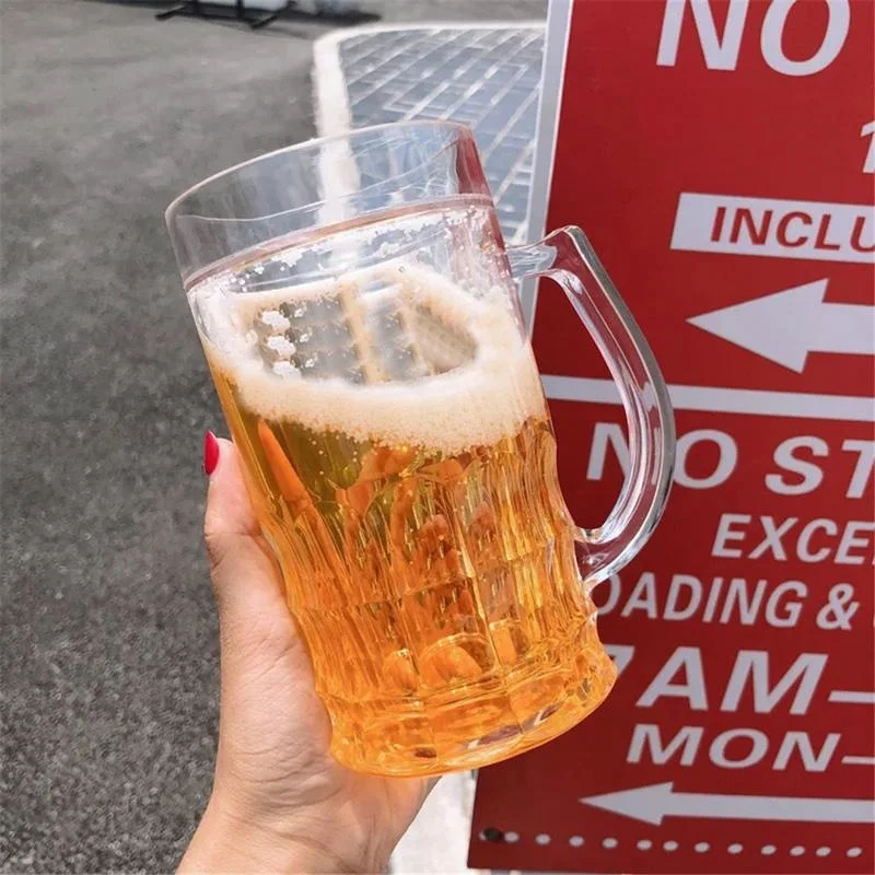 Creative Cool Double-layered Fake Beer Glass Thickened Cup with Handgrip Transparent Mugs Teasing Supplies 450ml glass cup heat resistant coffee glass cup heat resistant glass cup glass water cup