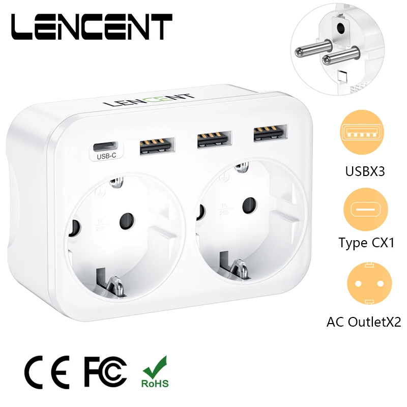 LENCENT Steckdose Extender mit 2AC Outlets 2 USB Port 1Typ C Surge  Geschützt Doppel Stecker Adapter mit Schalter für Home Office - AliExpress