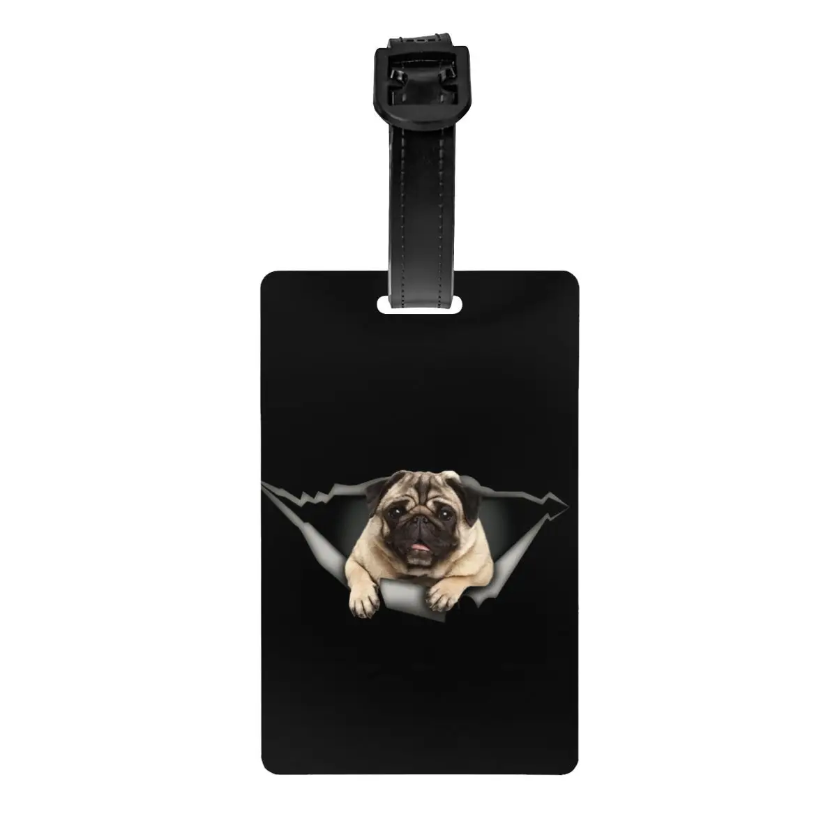 

Cute Pug Dog Paper Broken Luggage Tag Puppy Pet Travel Bag Suitcase Privacy Cover ID Label