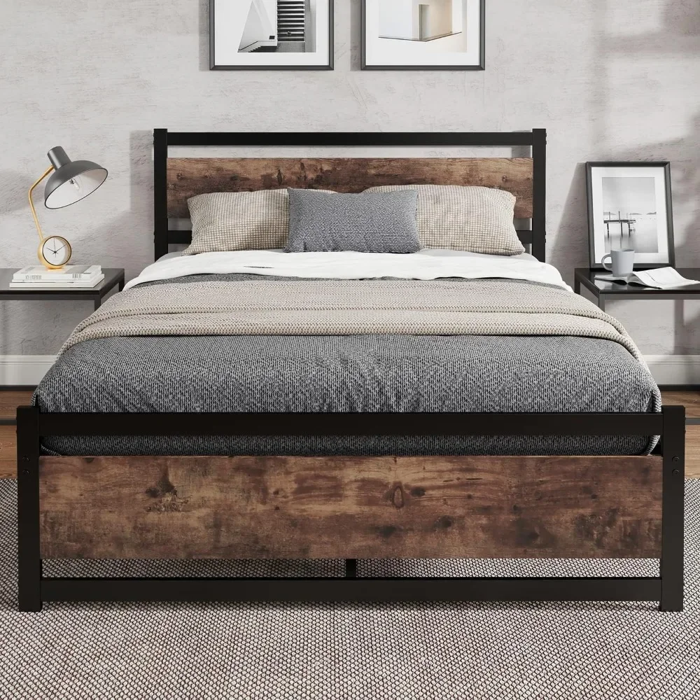 

Bed Frame With Wooden Headboard Bed Bases & Frames Noise-Free Headboards Strong Metal Slats Support Heavy Duty Platform Metal