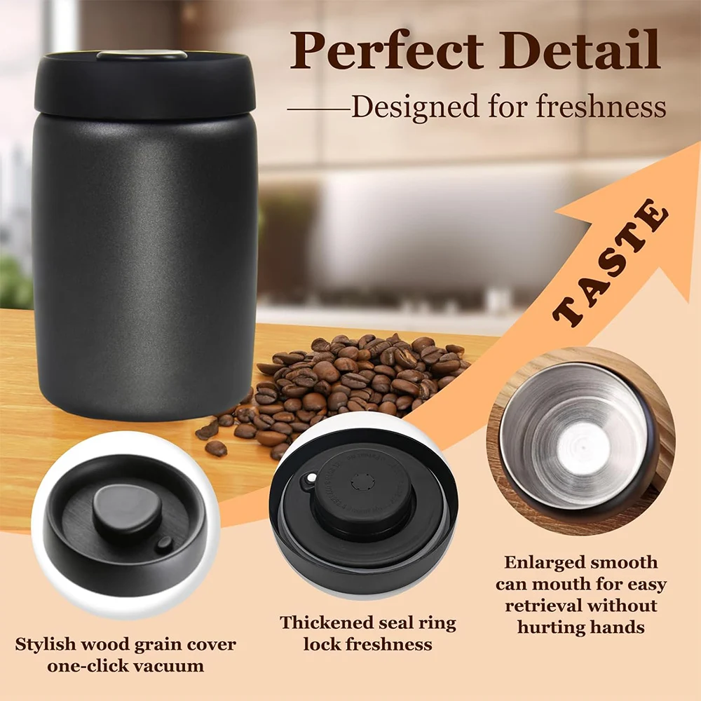 1200mlCoffee Vacuum Canister Coffee Bean Storage Airtight Food Container Press Out Excess Air Preserve Freshness for Loose Tea