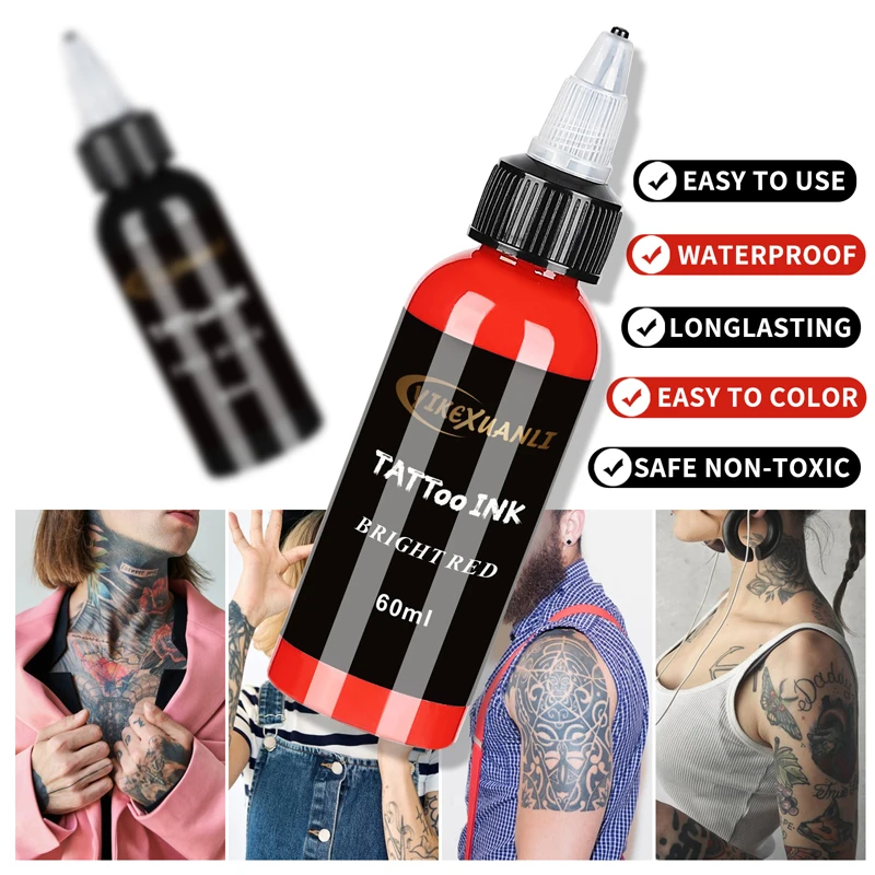 60ml red/black Tattoo Ink Pigment with box Body Art Tattoo Kits Professional Beauty Paints Makeup Tattoo Supplies Semi-permanent 3