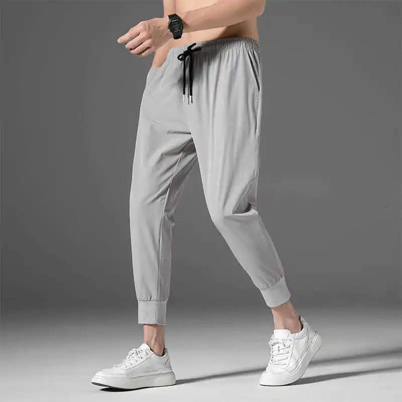 Solid Color Thin Style Breathable Summer Men Korean Fashion Trend Large Size Loose Youth Bound Feet Comfortable Cropped Pants