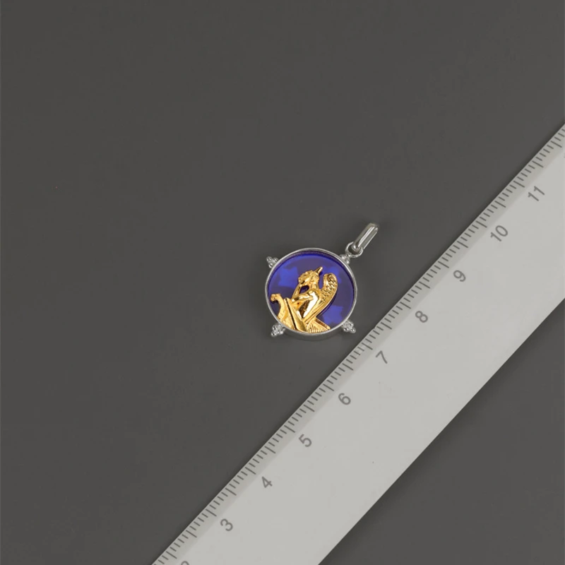 Silver Blue Glass Round Pendant