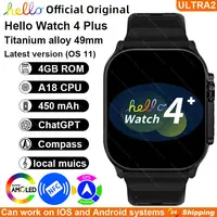 2025 New Hello Watch 4 Plus Ultra 2 Smartwatch 49mm 4G ROM NFC GPT GPS Compass Clock Bluetooth Call Smart Watch Men Women 3 Plus 1