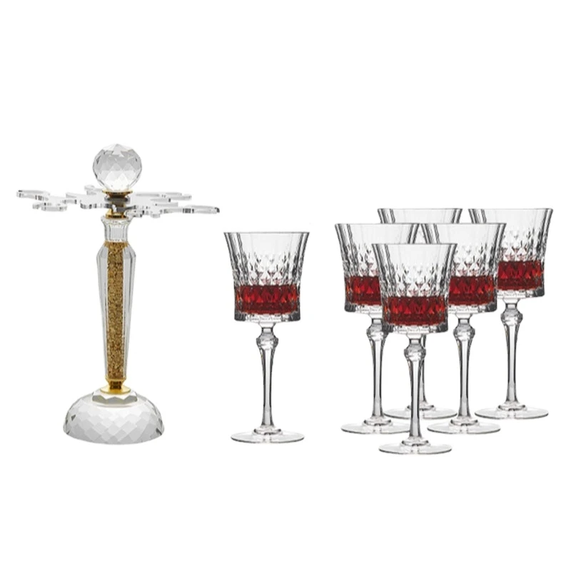 Crystal Glass Red Wine Cup Set with Rotating Holder Wedding Party Champagne Light Luxury Home Bar