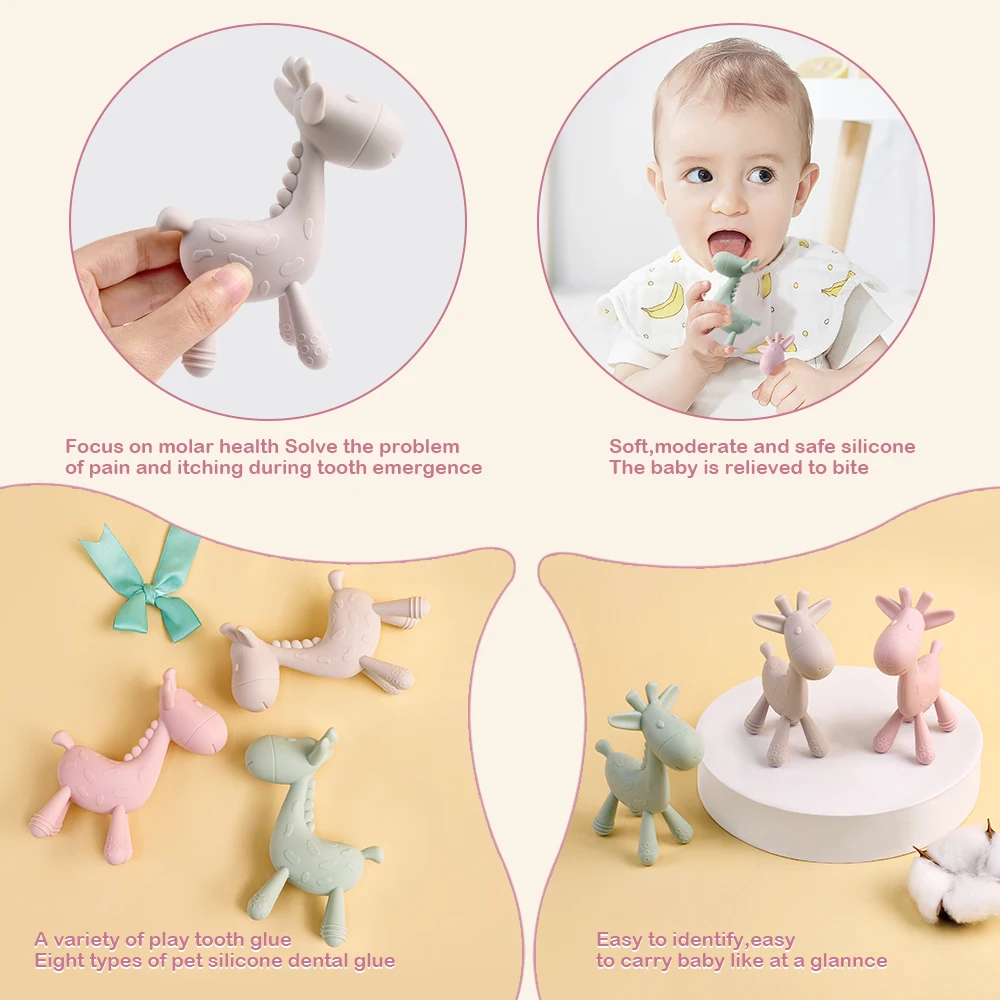 TYRY HU 1PC Baby Silicone Teether Baby Teeth Care Set Cute Deer shaped Silicone Teeth Protector Food grade Silicone 6