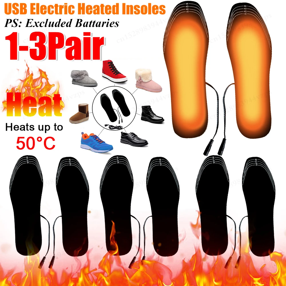 1/2/3pair USB Heated Shoe Insoles Feet Warm Sock Pad Mat Electrically Heating Insoles Washable Warm Thermal Insoles for Mat Unis