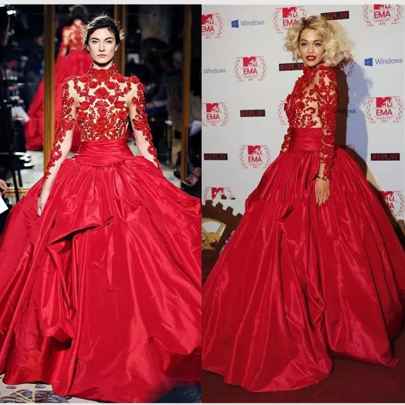 Zuhair Murad Abiti Da Sera Rossi Rita Ora In Marchesa Autunno Collo Alto Abito Tappeto Rosso Abiti Celebrità Abito Da Ballo In Raso Matrimoni D