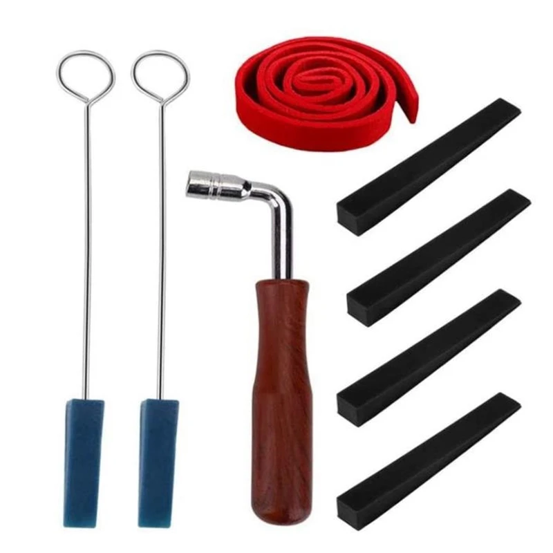 

8Pcs Piano Tuning Kit,Tuning Wrench Hammer Felt Strip Mutes Triangular Rubber Mutes Kit Temperament Piano DIY Fixing