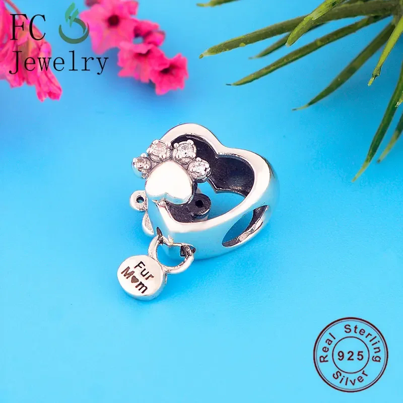

FC Jewelry Fit Original Pan Charms Bracelet 925 Silver Animal Dog Paw Cubic Zirconia Bead Making Women Spring Berloque 2020