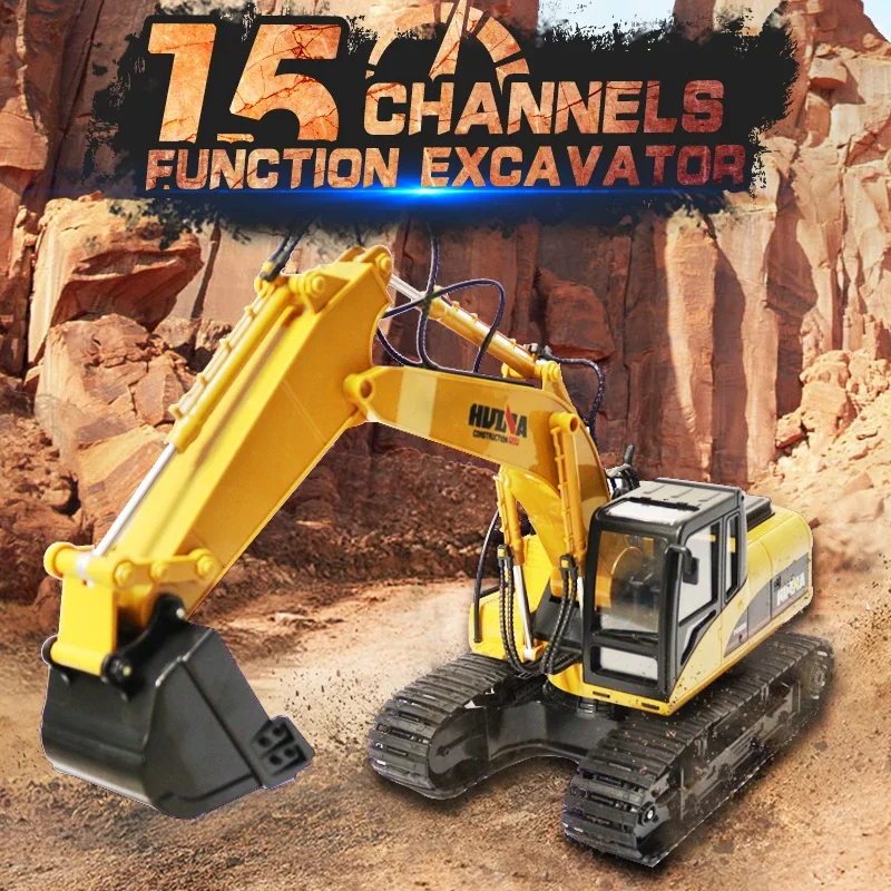Huina 2.4G 1/14 RC Excavator Truck Track 15CH Charging Alloy RTR Shovel Car Kids Toys Construction Engineering Vehicle Boys Gift 2