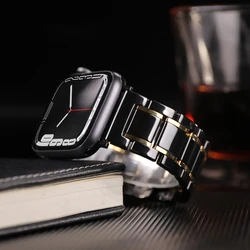 Elegant Ceramic Strap with Stainless Steel Accents - Series 11 10 42mm (Black gold)