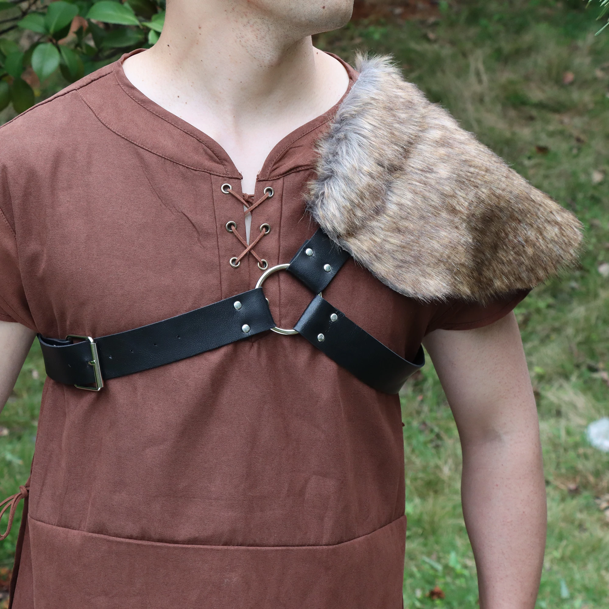 남성용 중세 바이킹 인조 모피, 원 숄더, LARP 액세서리