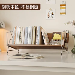 Sleek & Stylish Desktop Bookshelf Organizer - Elegant Tabletop Display Rack & Office Bookcase Stand (Walnut A)
