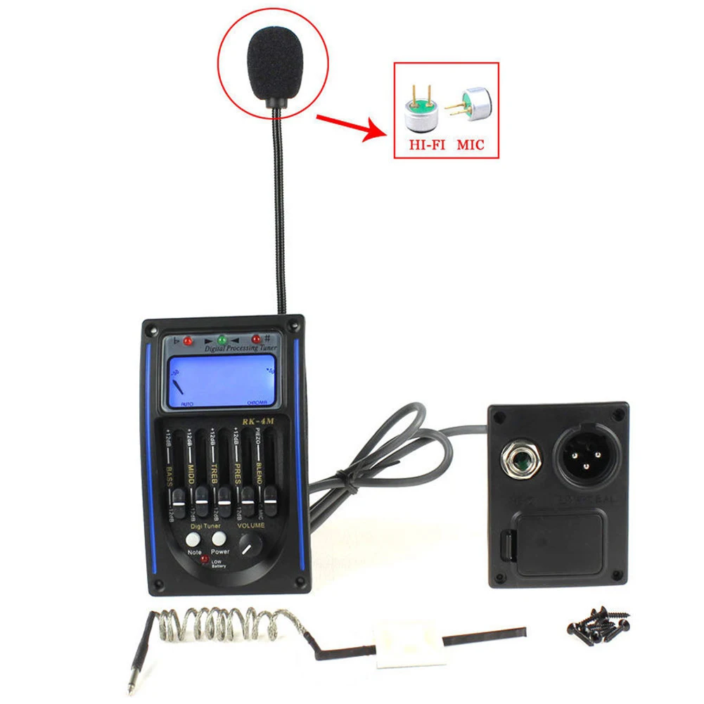 Guitar 5 Band EQ Preamp Set Automatic Tuning Amplifier Tuner Piezo Pickup Equalizer System Accessories Kits