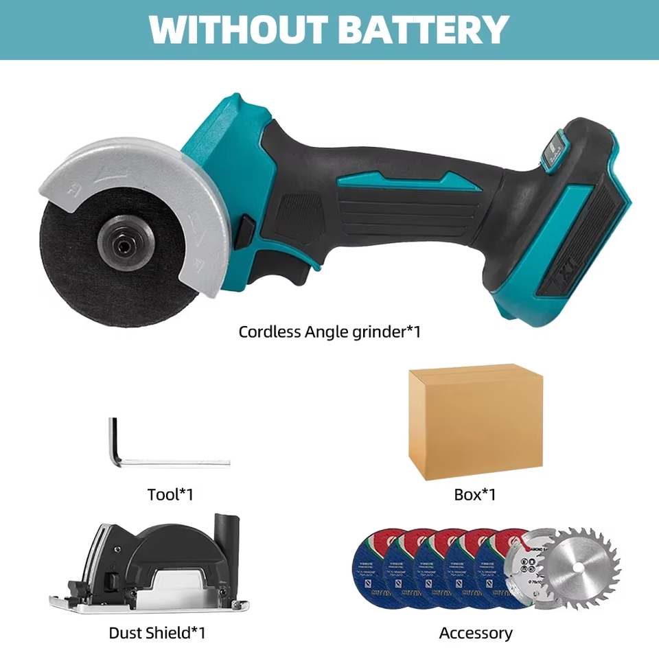 76MM Brushless Cordless Electric Angle Grinder Grinding Cutting Polishing Machine Woodworking Power Tool for Makita 18v Battery