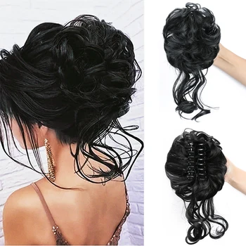 Chignon sintetico Chignon disordinato Artiglio Clip in pezzo di capelli Capelli ricci ondulati Chignon Estensioni coda di cavallo Scrunchie Posticci per le donne