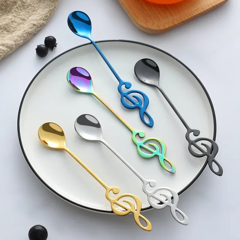 Musical Note Stainless Steel Teapoon Spoon Treble Clef Shape Mug Teaspoons Music Bar Ice Cream Creative Spoon Kitchen Tableware