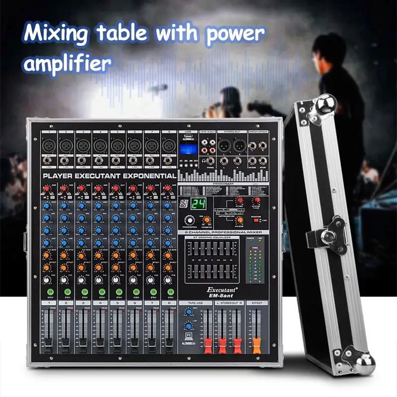 

48V Phantom Audio Mixer Console Bluetooth Professional 12 Channel Compact Mixing Desk System Stage Church Studio with Amplifier