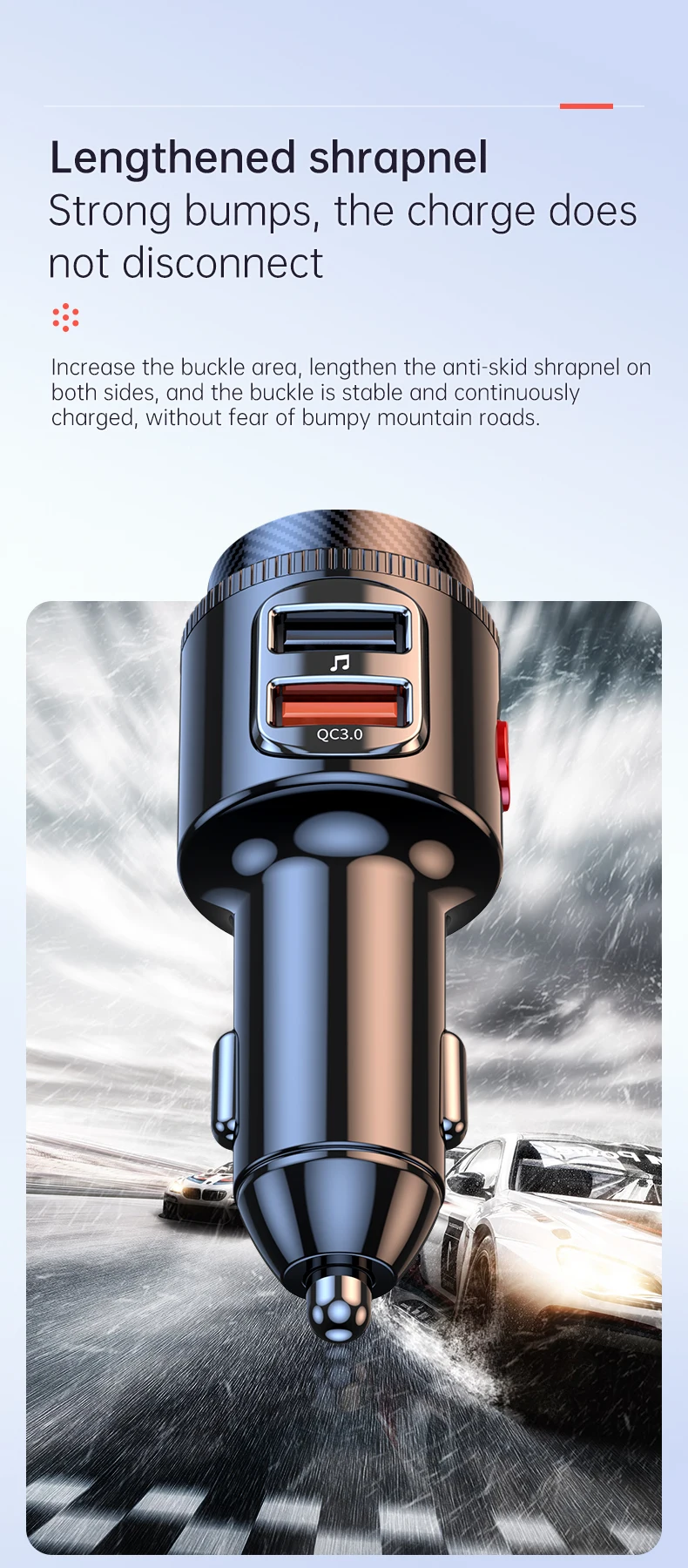 Bluetooth 5.4 Car Adapter Wireless AUX FM Transmitter USB C&QC3.0 PD 30W Fast C