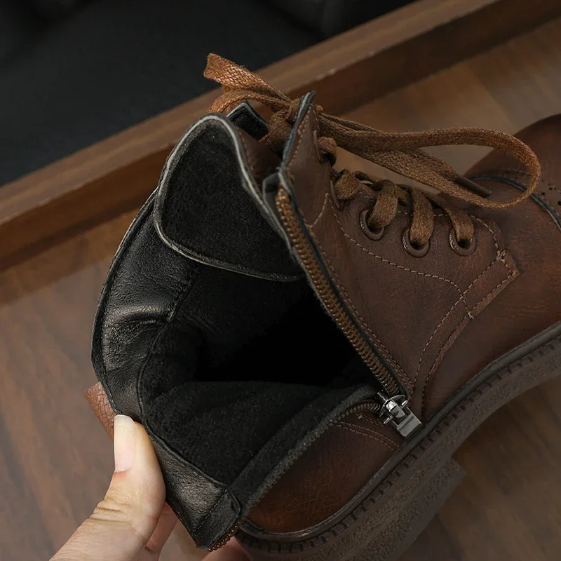 Children's Ankle Boots Wide Version Leather Casual Shoes Non-slip Cow Tendon Bottom zipper Boot For Boys Girls casual shoes children boots