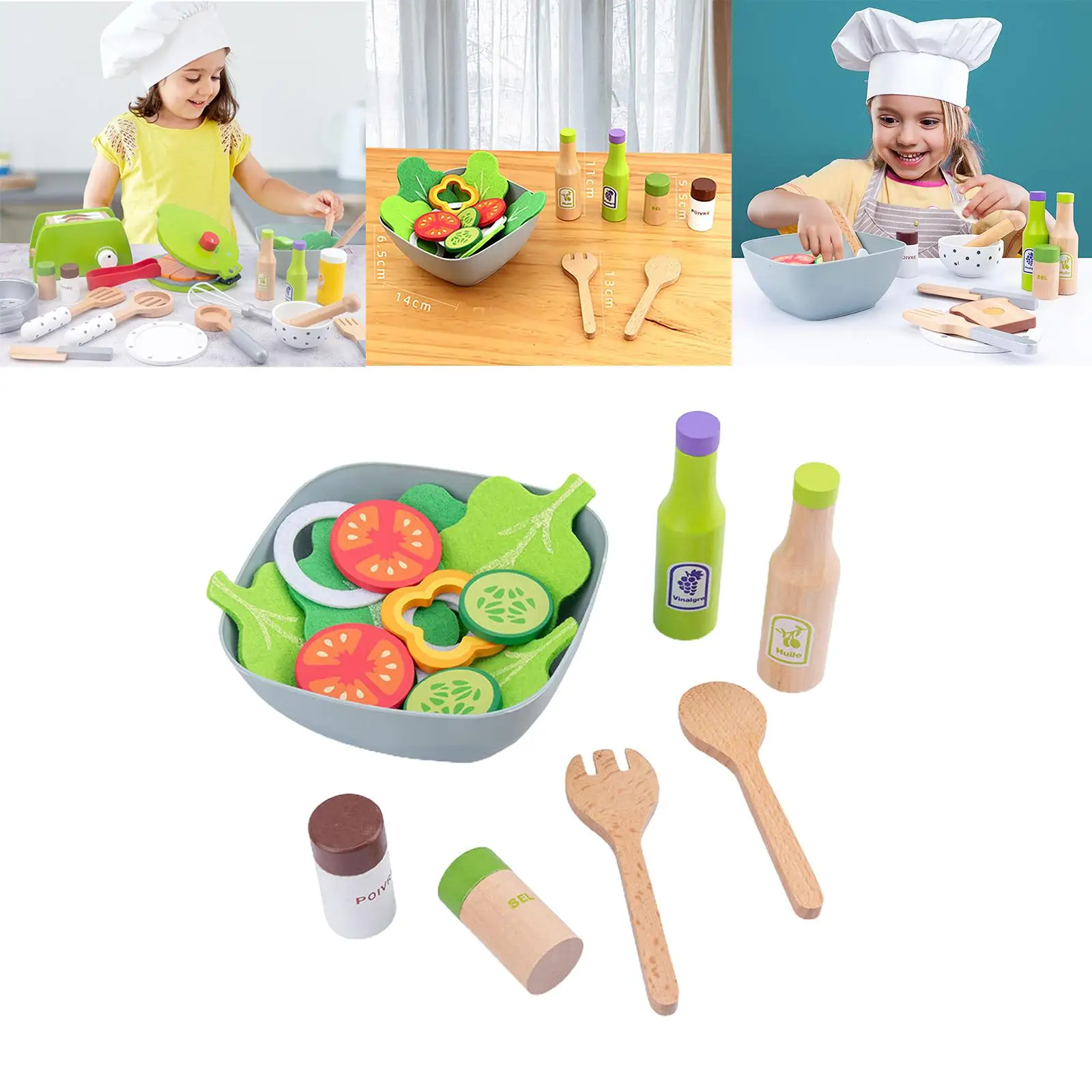 Pretend Play Kitchen Fruit Vegetables Salad Toys Children Montessori Gift